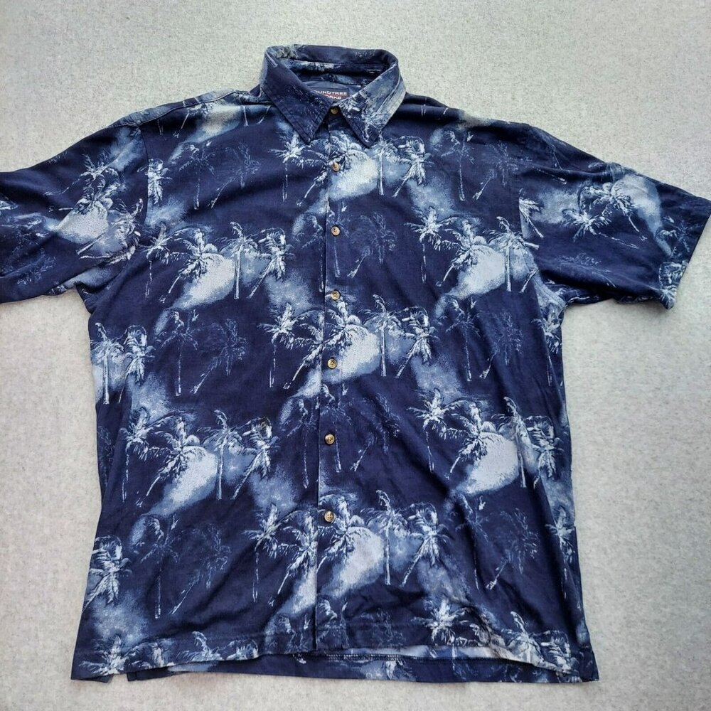 Roundtree & Yorke Caribbean Men’s Tropical Shirt Blue Palm Tree Floral, XL